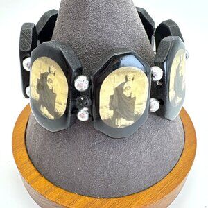 Wood & Silver Bead Religious Jewelry Bracelet Stretchy Cord One Size